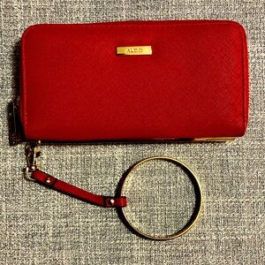 Aldo - Red Wristlet/Wallet with Gold Accents & Removable Wrist Strap